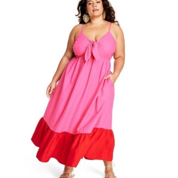 Tabitha Brown for Target Dresses & Skirts - Tabitha Brown x Target Pink Colorblock Linen Blend Midi Tie Pocket Dress 2X